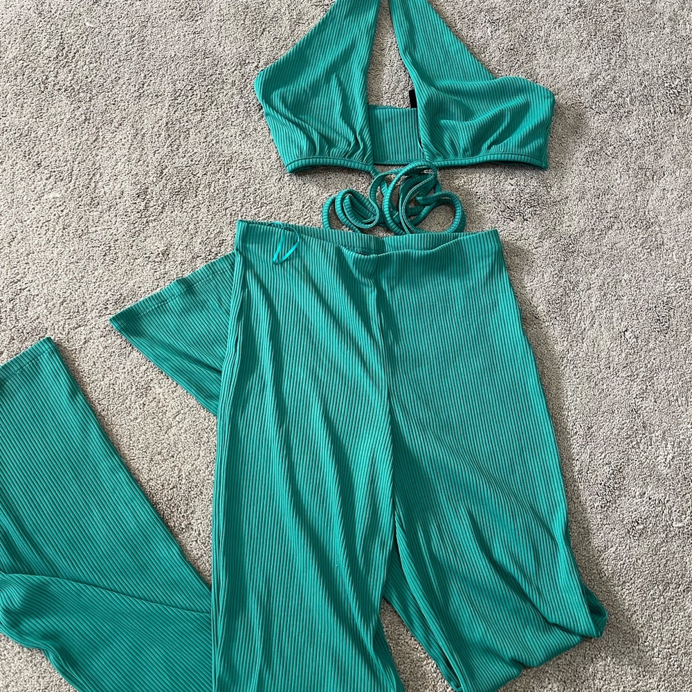 Teal Halter Top and Pants Set